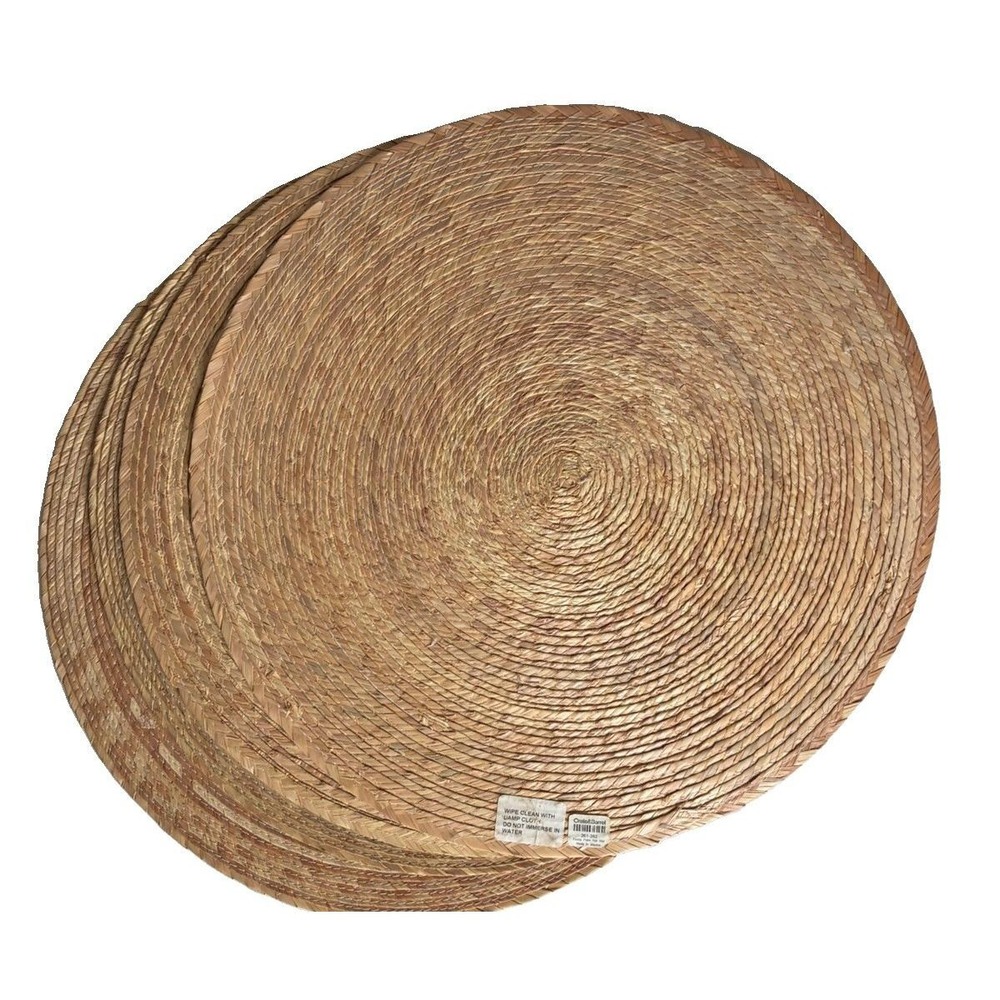 Crate & Barrel VTG Fiesta Palm Natural Woven Jute Placemats Set 4 - 16" Round - Picture 5 of 11